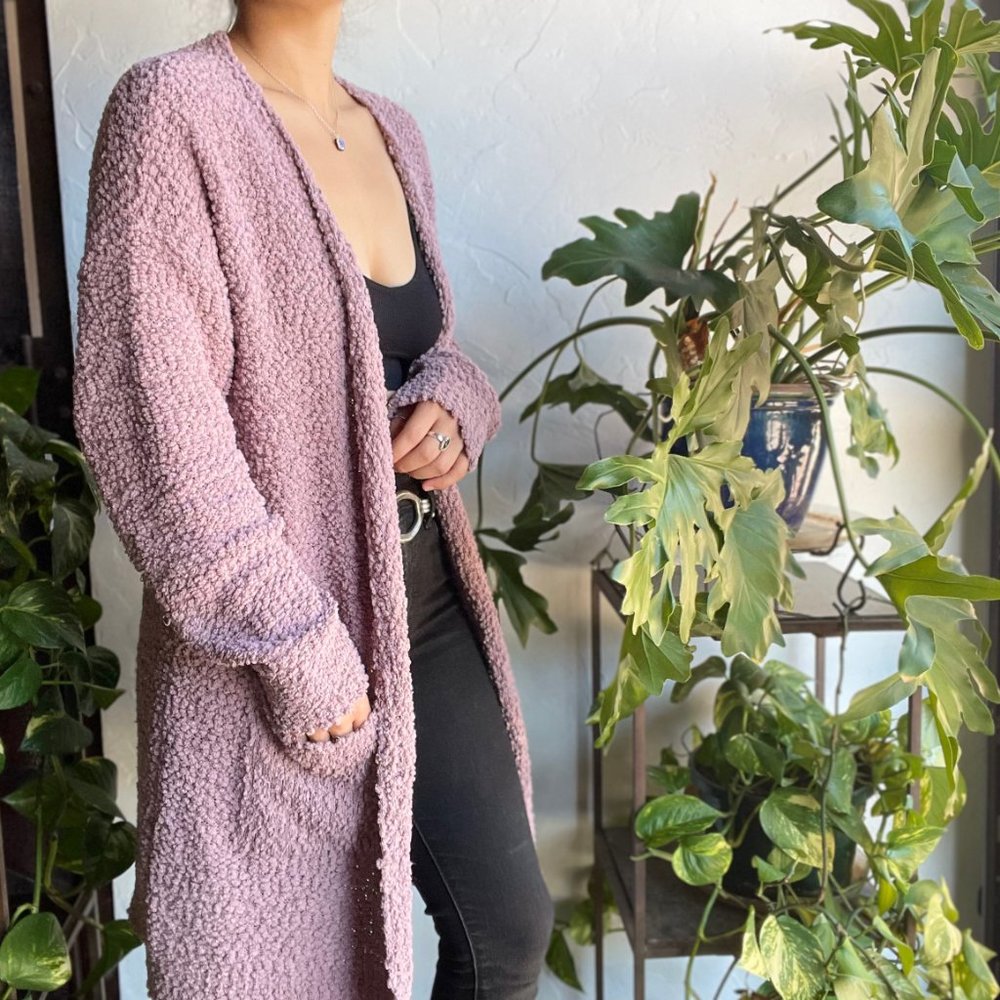 Cozy Open-Front Bouclé Cardigan - Mauve - Picture 3 of 9